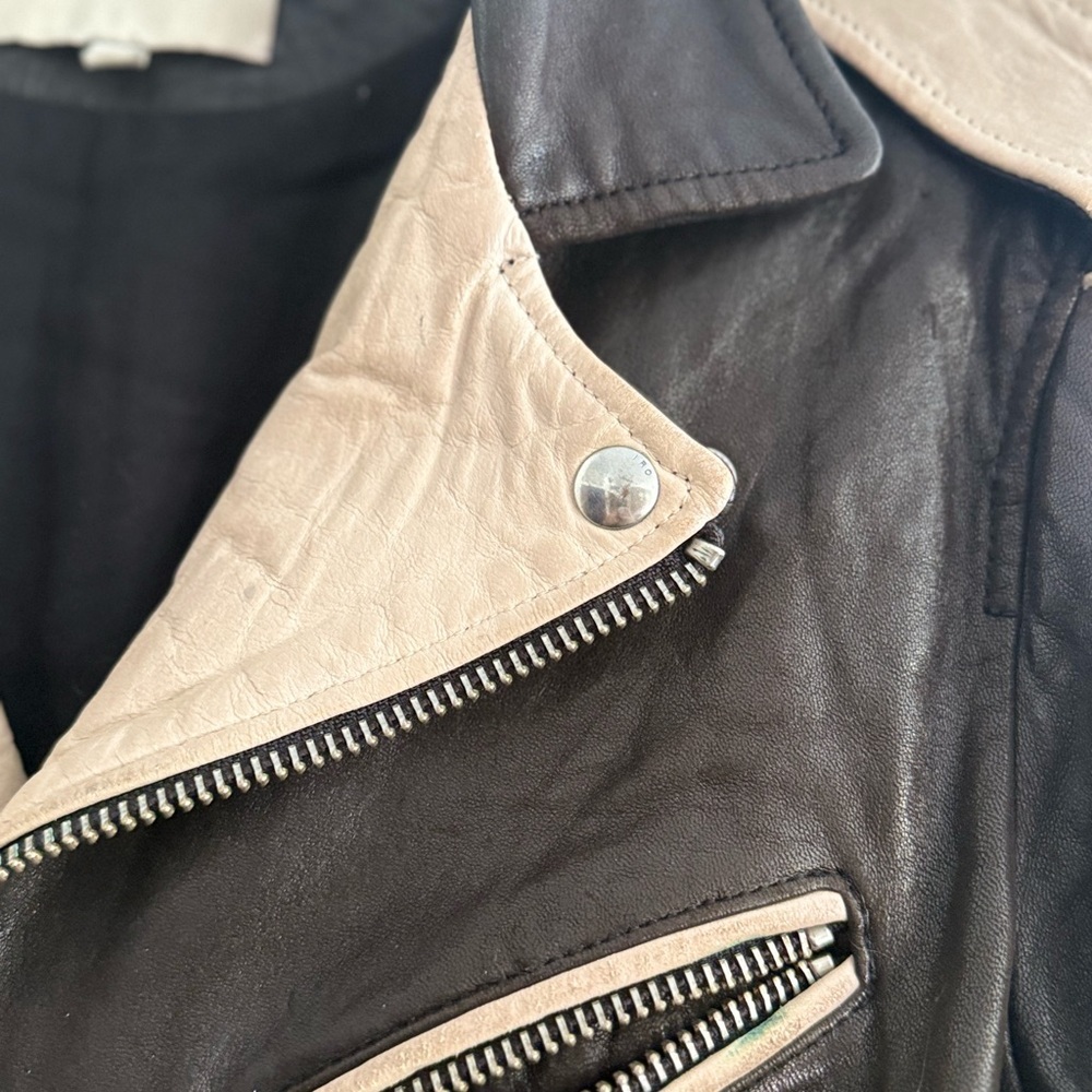 IRO Black and Cream Leather Leather Moto Biker Jacket Size 36 l US Small - Picture 11 of 17